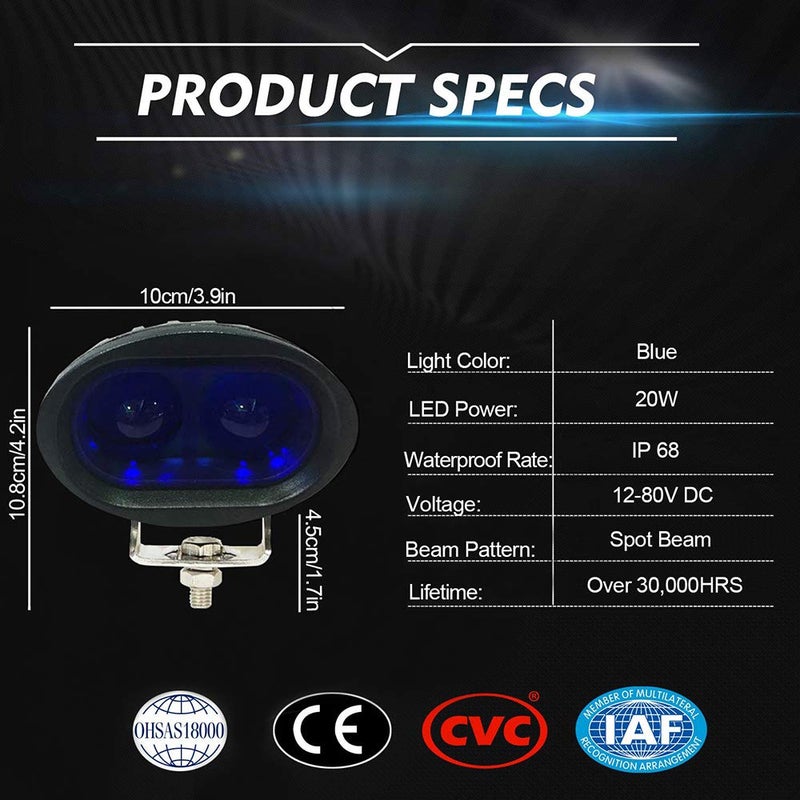 eTzone LED Forklift Light Blue Safety Light 20W Warehouse Safe Warning Spotlight 12V-80V - Image 5
